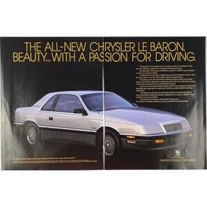 Chrysler Le Baron "Beauty with a Passion for Driving" 2-Page Vtg Print Ad 1987